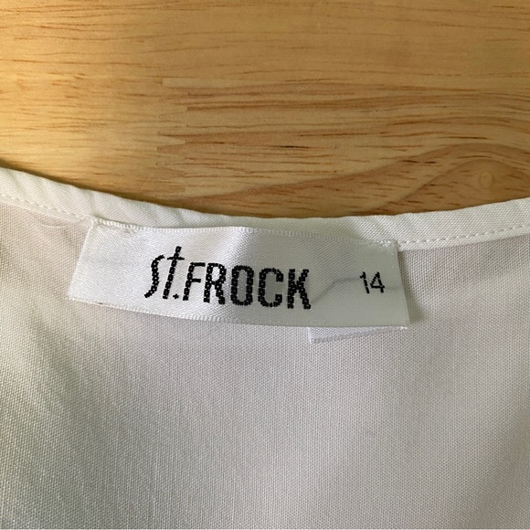 ST FROCK White Green Colourblock Pintuck Rayon Maxi Dress w Pockets Size 12-14 - Picture 4 of 11